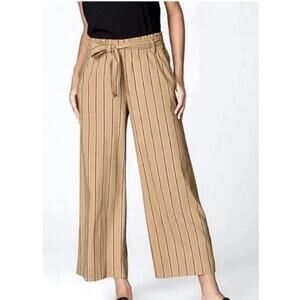 J Jill Emilie Linen Stretch Belted Wide Leg Crop Striped Pants Yellow Size Small